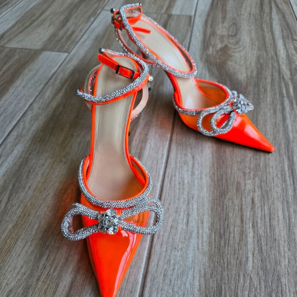 MACH & MACH PVC & ORANGE PATENT LEATHER EMBELLISHED CRYSTAL DB BOW PUMPS EUR. 40 - Picture 3 of 14